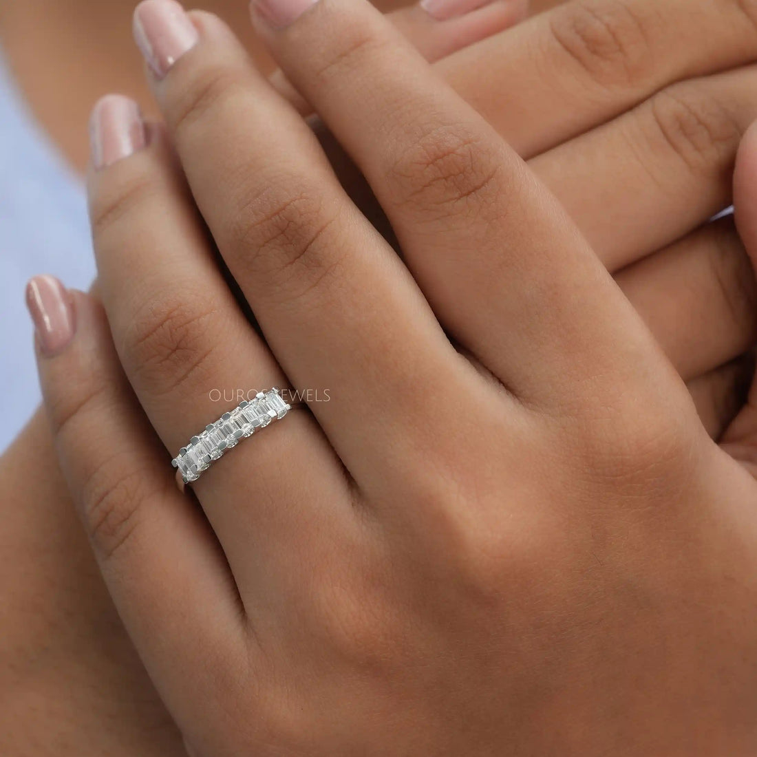 7 Stone Emerald Cut Wedding Band