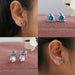 collages of blue round diamond basket setting flat back stud earrings white gold