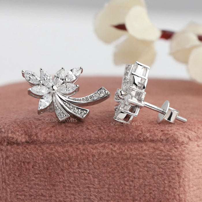 Boucles d'oreilles en grappe de diamants taille marquise