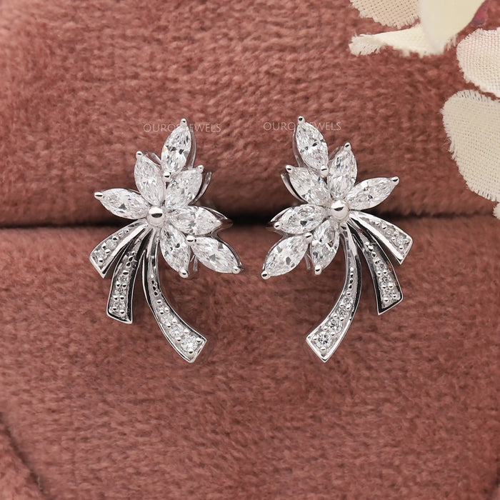 Boucles d'oreilles en grappe de diamants taille marquise