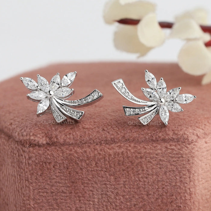 Boucles d'oreilles en grappe de diamants taille marquise