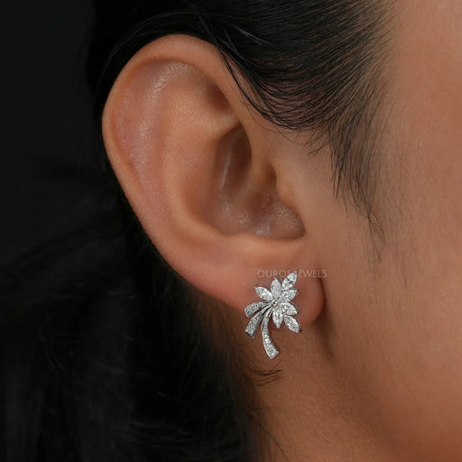 Boucles d'oreilles en grappe de diamants taille marquise