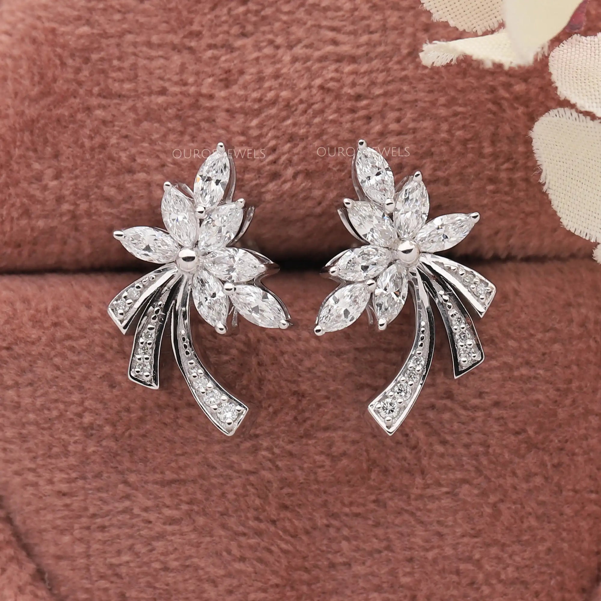 White Gold Marquise-Cut Cluster Diamond Earrings