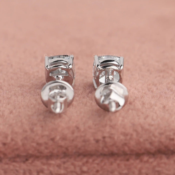 Screw back setting made in white gold in cushion diamond stud earrings