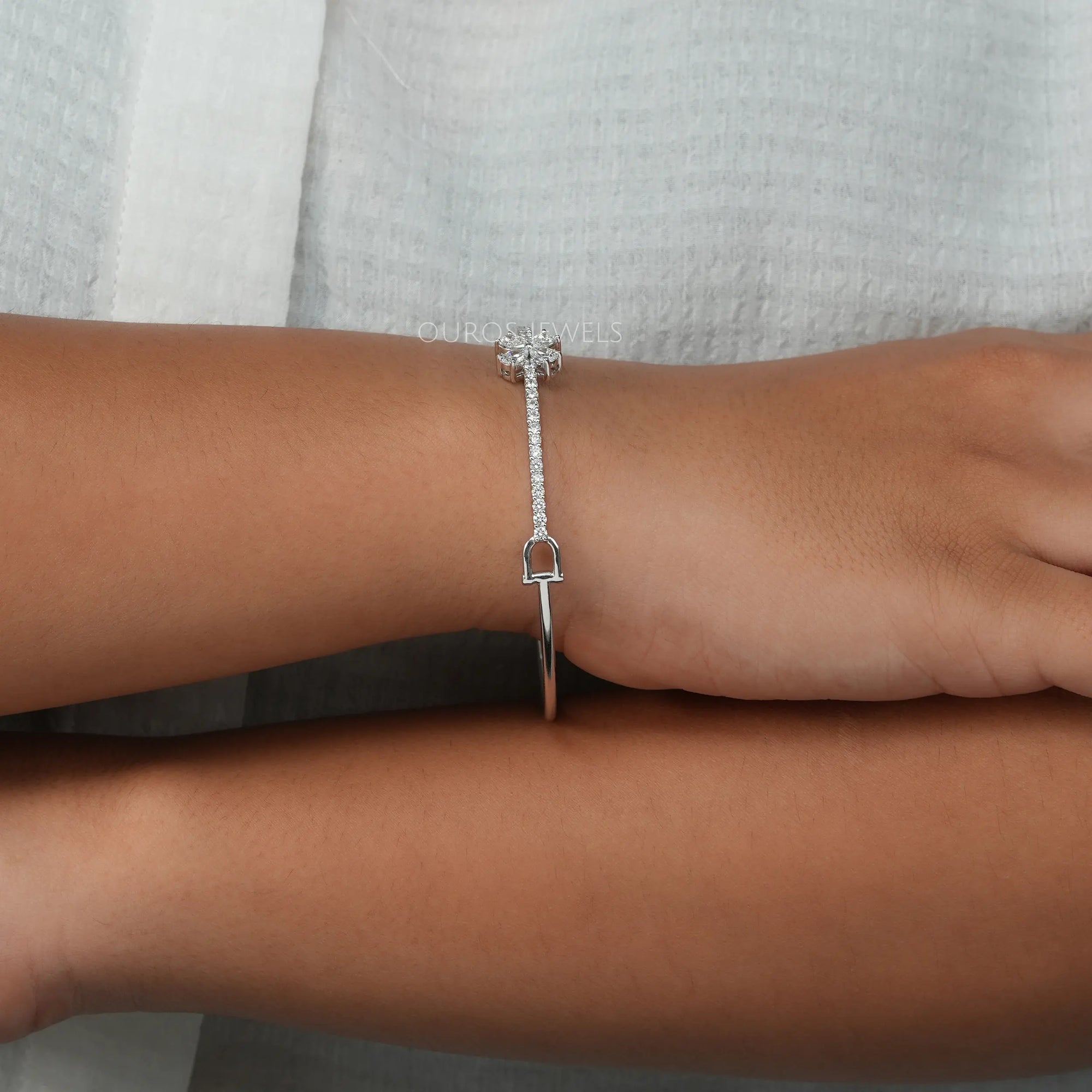 Flower Shape Pear Diamond Bangle Bracelet