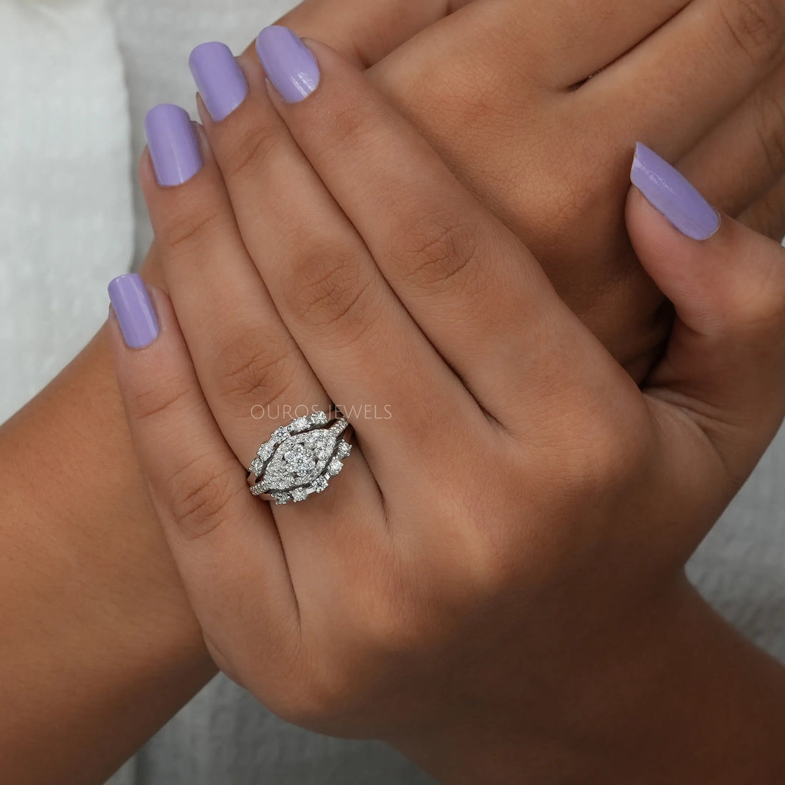 Floral Style Round Cluster Diamond Engagement Ring