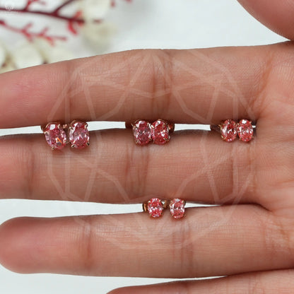 Pink Oval Cut Screw Back Earrings