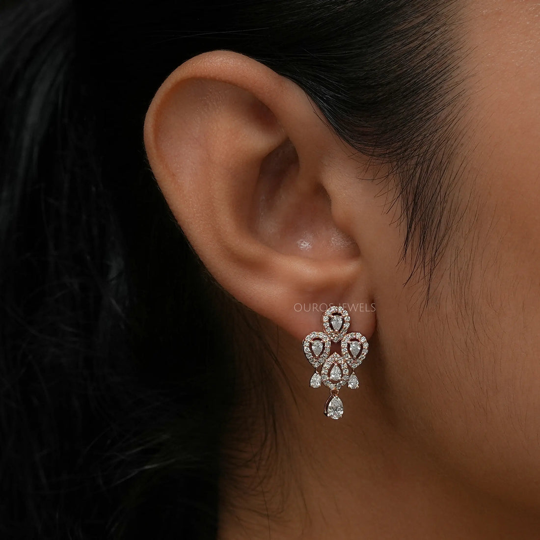 Flower Shape Pear Diamond Halo Earrings