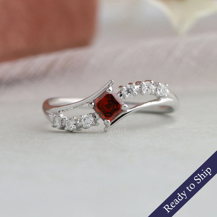 [Red Asscher Diamond Bypass Ring]-[Ouros Jewels]