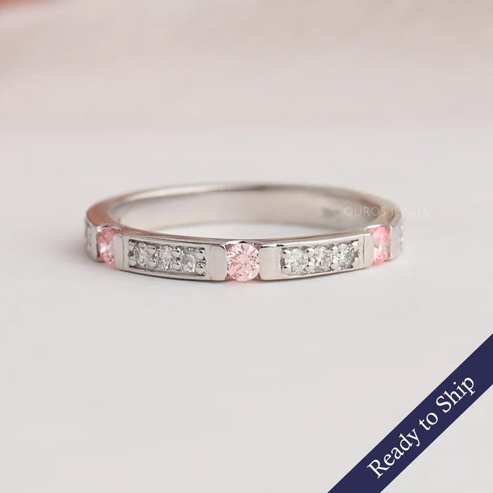 Round Cut Lab Diamond Half Eternity Wedding Band