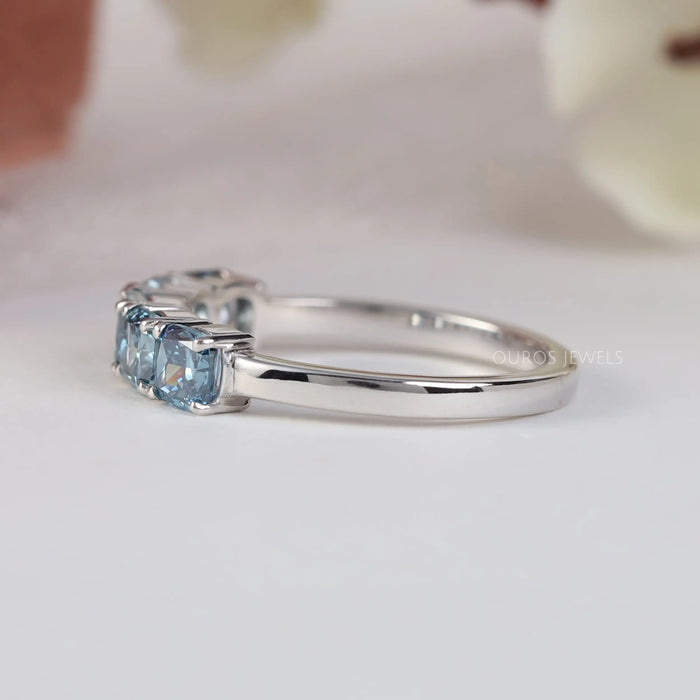 [Blue Cushion Cut Diamond Ring]-[Ouros Jewels]