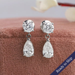 Boucles d'oreilles pendantes et pendantes en forme de poire et de diamant rond