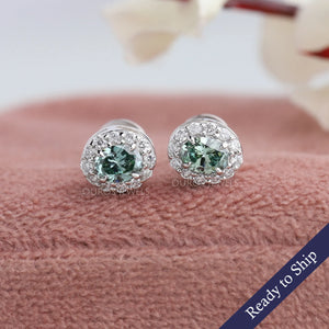 Boucles d'oreilles à tige en forme de halo ovale vert