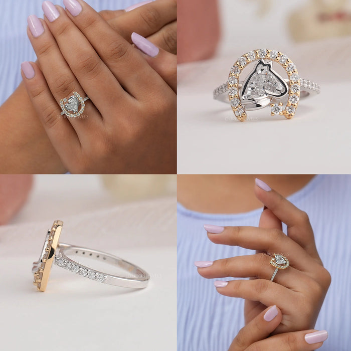 Bague en forme de fer à cheval avec diamant taillé en forme de cheval antique