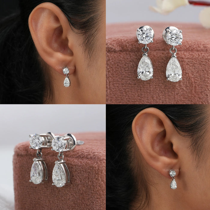 [Round & Pear Diamond Drop Earring]-[Ouros Jewels]