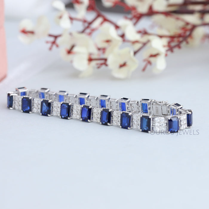 Bracelet en saphir bleu et diamants radieux pour femme