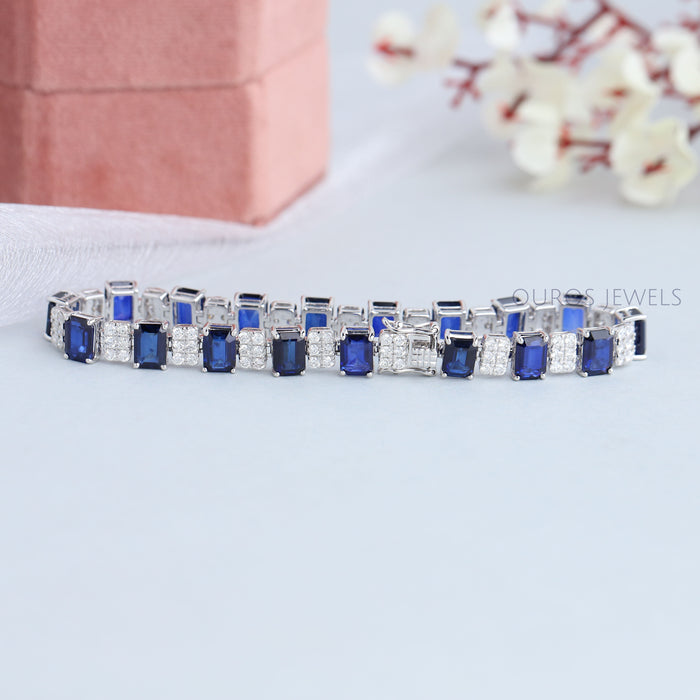 Bracelet en saphir bleu et diamants radieux pour femme