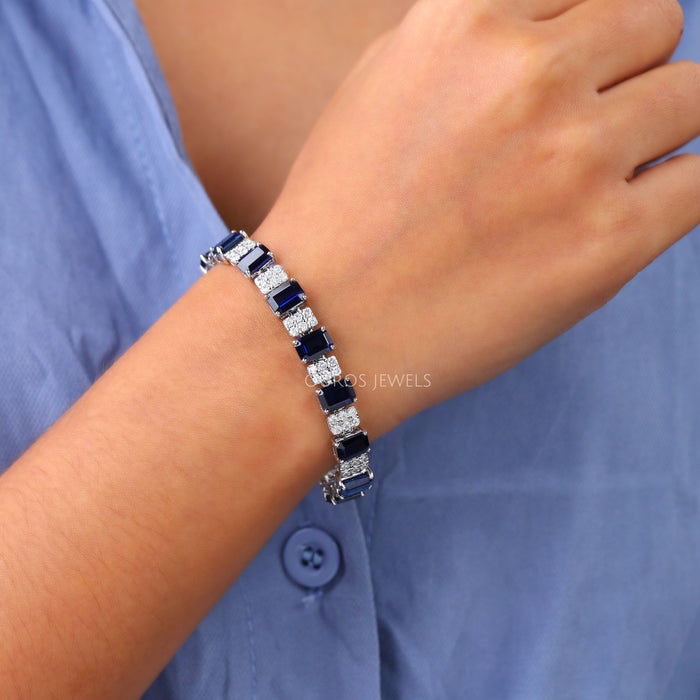 Bracelet en saphir bleu et diamants radieux pour femme