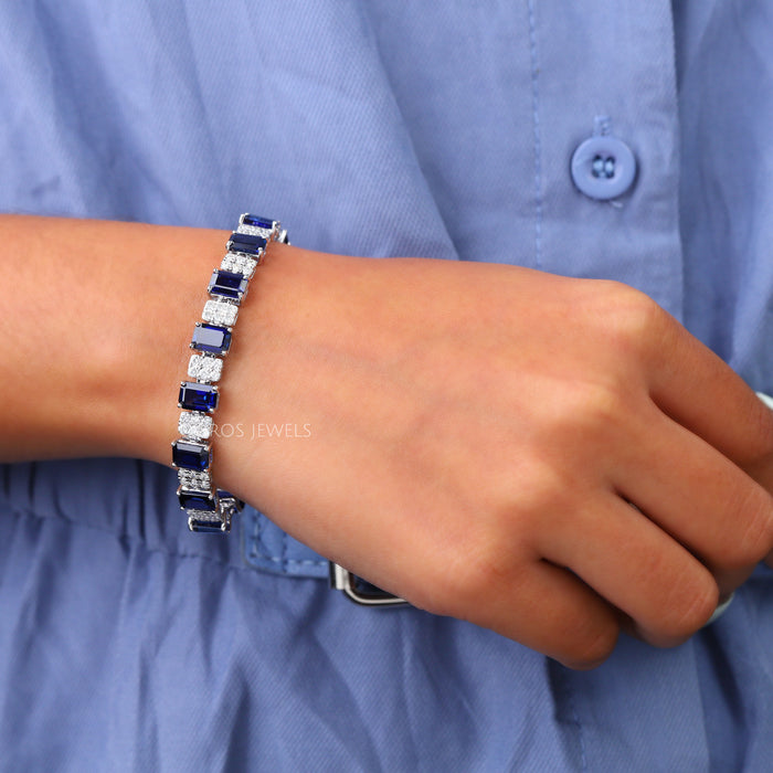 Bracelet en saphir bleu et diamants radieux pour femme