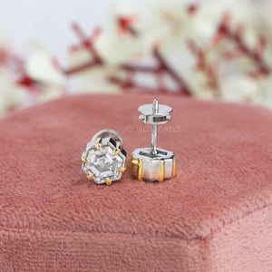 [Snazzy Look Of Hexagon Shape Stud Diamond Engagement Earrings]-[Ouros Jewels]