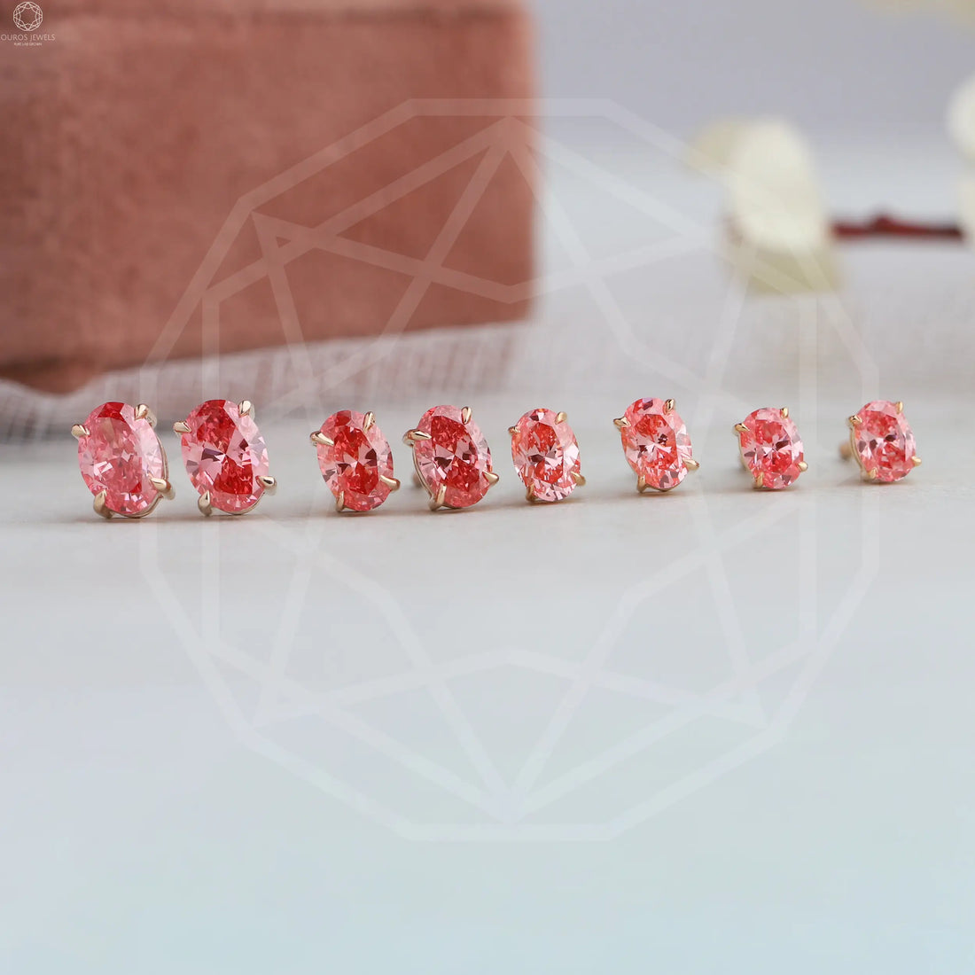 Pink Oval Cut Screw Back Earrings