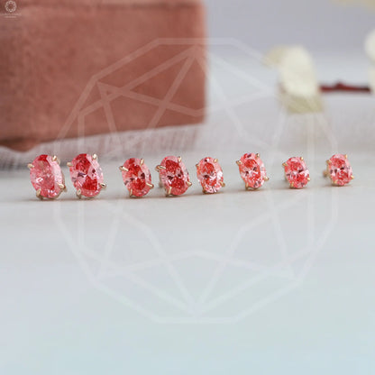 Pink Oval Cut Screw Back Earrings