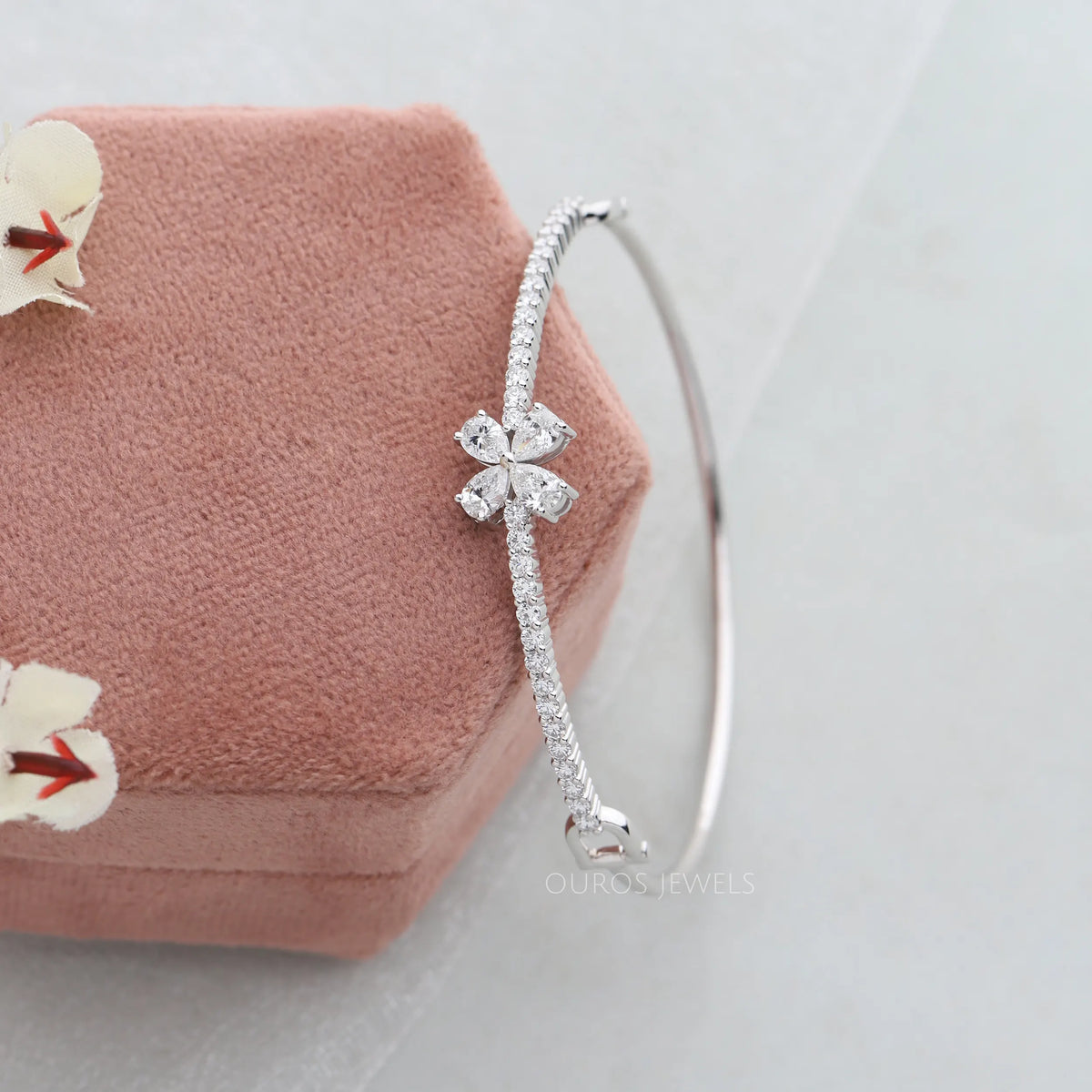 Flower Shape Pear Diamond Bangle Bracelet