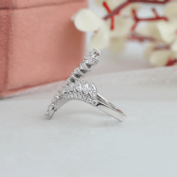 side view of marquise-cut lab-grown diamond bypass engagement ring