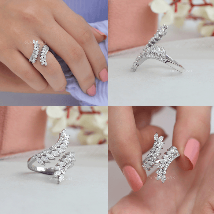 collages of marquise-cut lab-grown diamond bypass engagement ring
