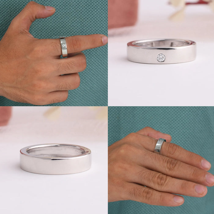 collages of solitaire round cut diamond flush set men's platinum wedding ring