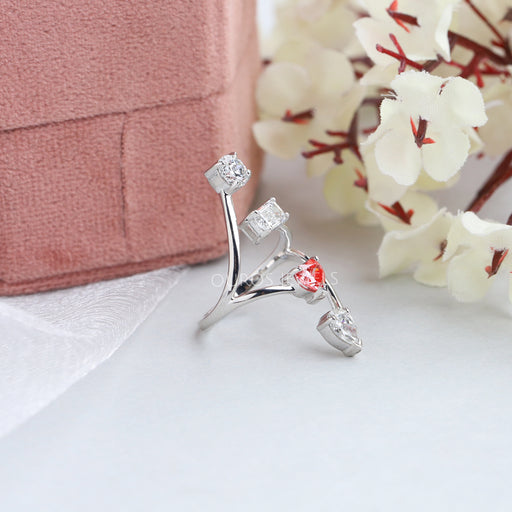 side view of mixed diamond ring engagement white gold band