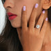 old european round cut diamond halo solitaire wedding ring on model's hand