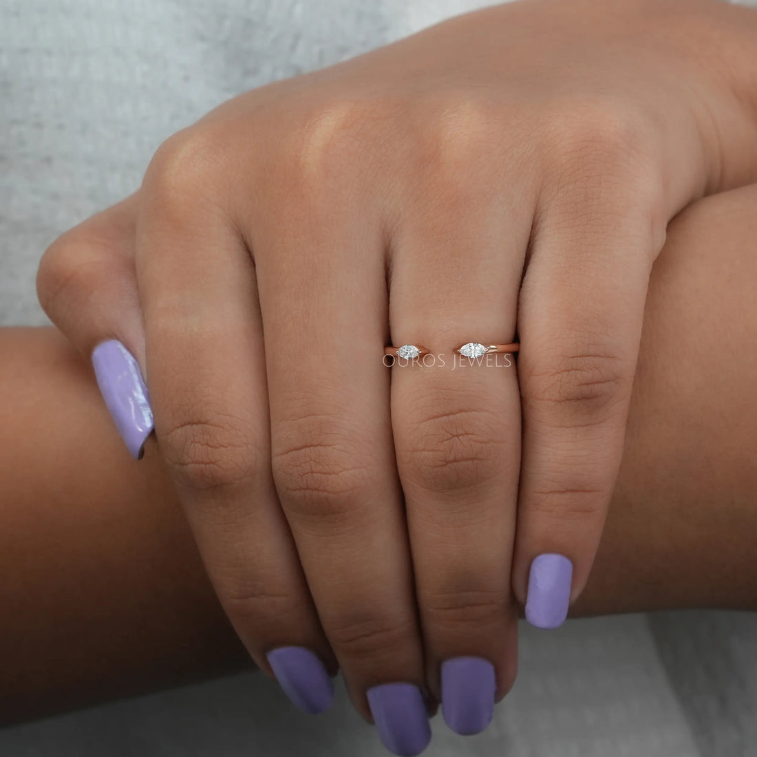 Open Cuff Two Stone Marquise Diamond Dainty Ring Rings