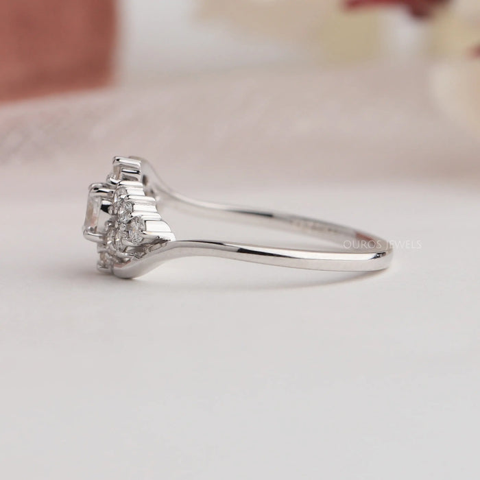 Side view of white gold lab diamond engagement ring crafted with Oval cut diamond