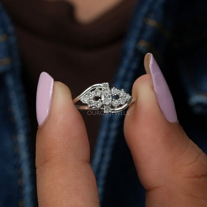 Round Cluster Diamond Wave Ring