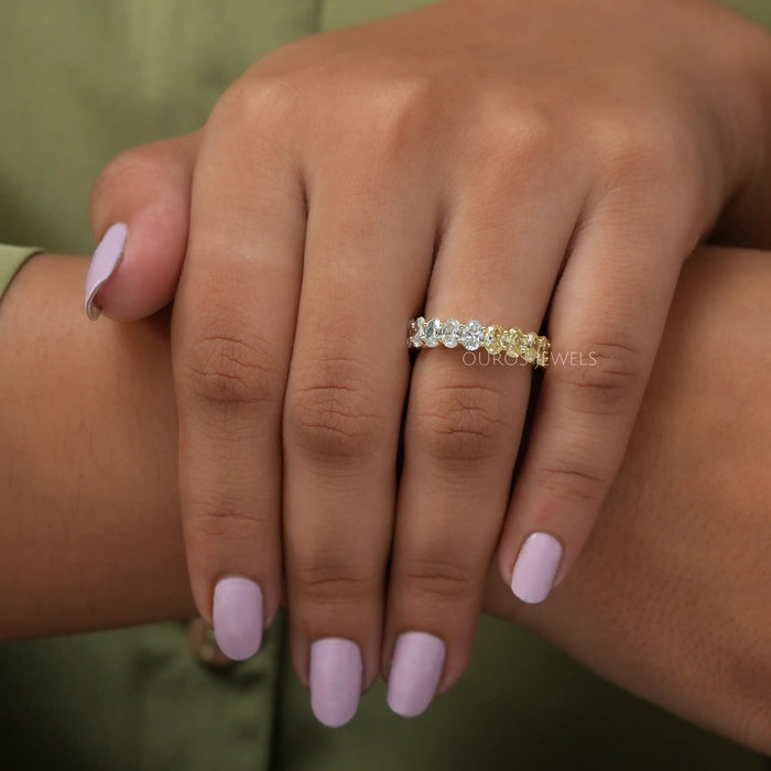 In finger look of oval cut lab created diamond eternity wedding band 