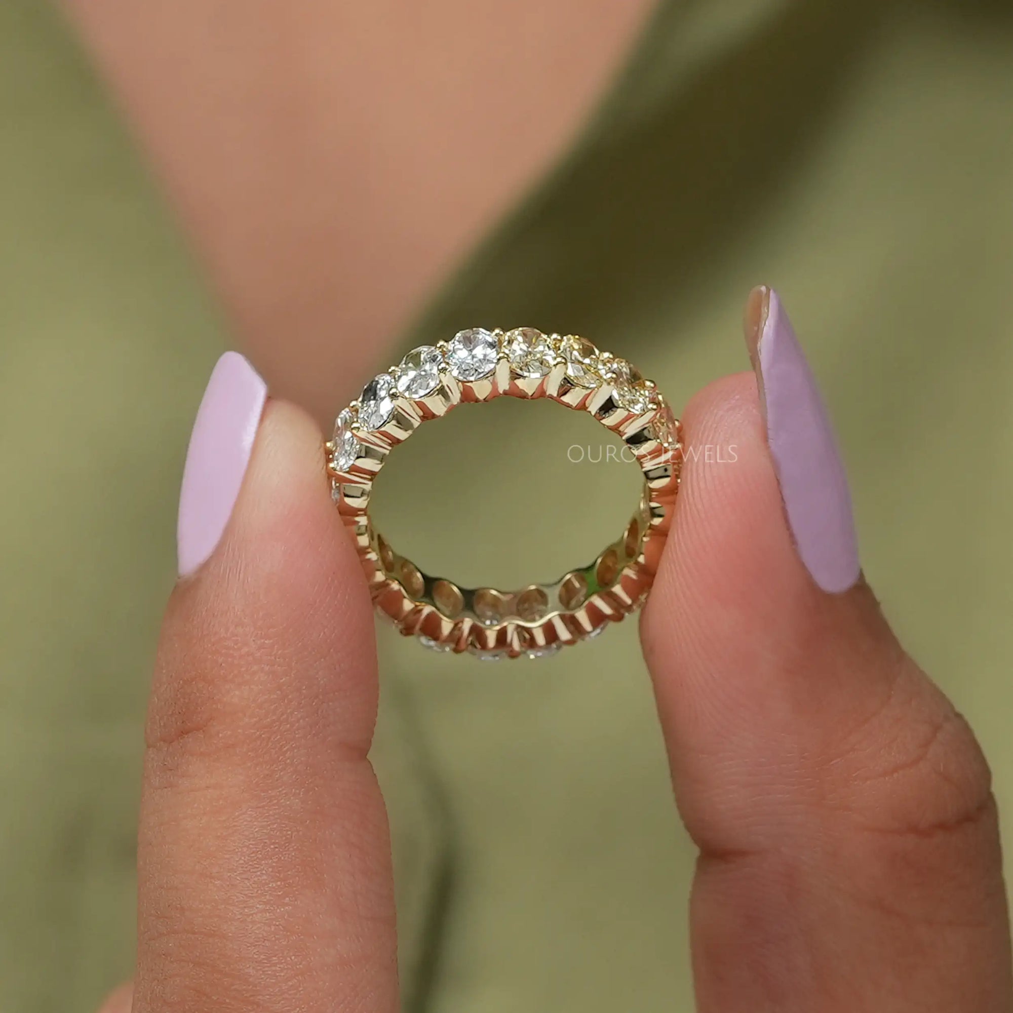 Yellow Oval Cut Lab Grown Diamond Eternity Wedding Band