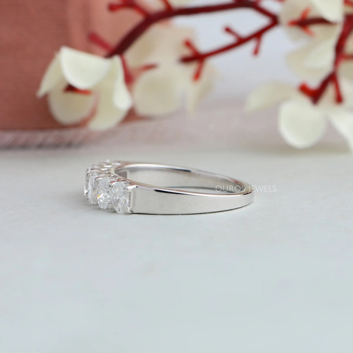 Oval Cut Lab Diamond Wedding Band Rings