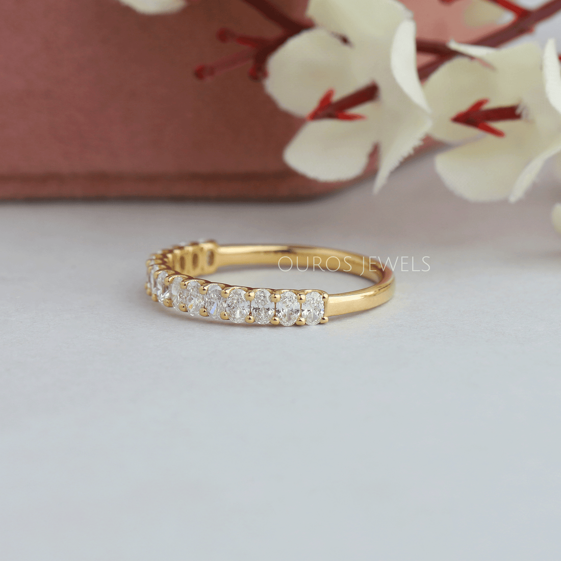 Oval Cut Lab Grown Diamond Half Eternity Wedding Band
