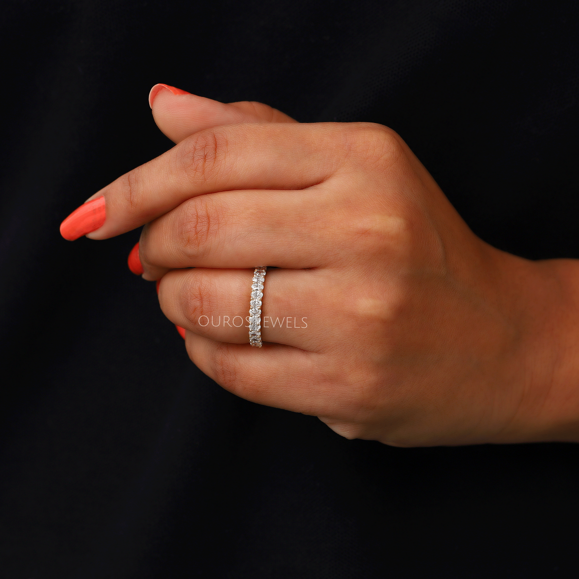 Oval Cut Lab Grown Diamond Half Eternity Wedding Band