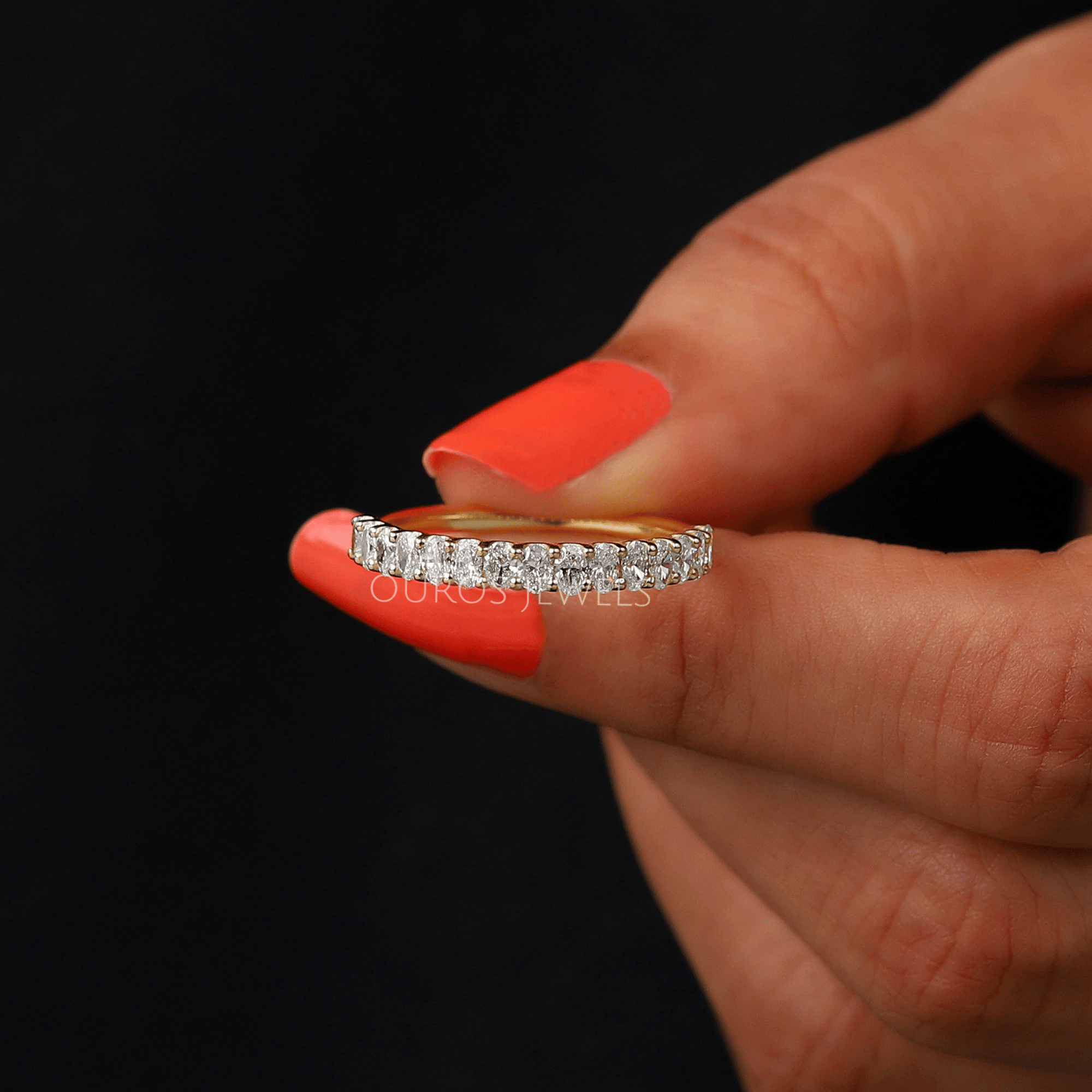 Oval Cut Lab Grown Diamond Half Eternity Wedding Band