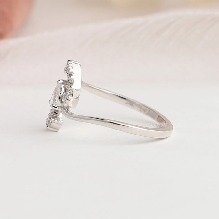 14k white gold band of pear shaped lab diamond engagement ring