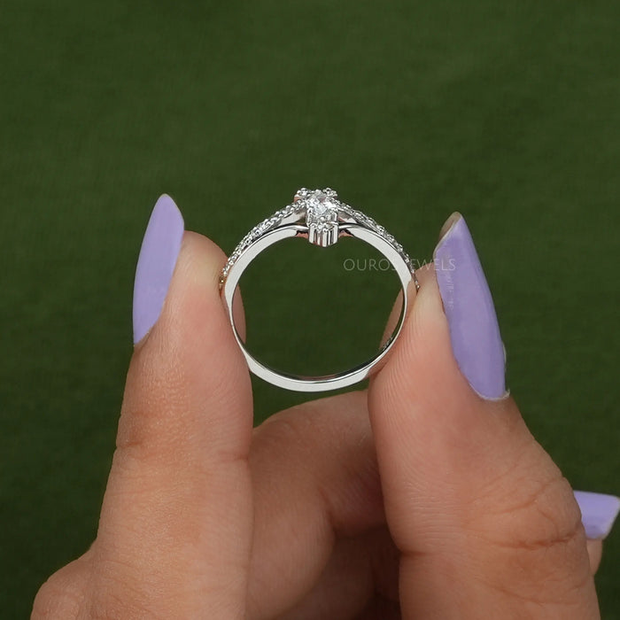 Pear shaped lab diamond dainty ring made in 14k white gold, a perfect gift for your wife