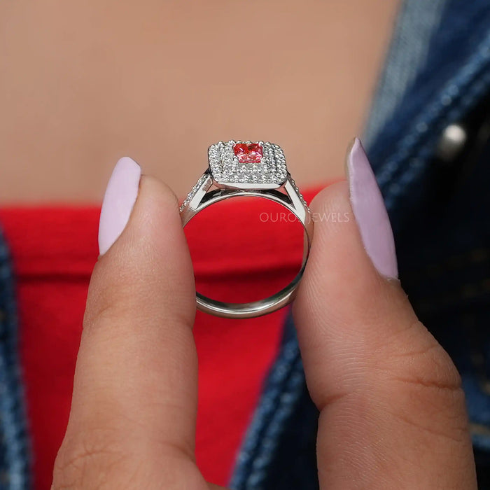 Luxurious engagement ring crafted with pink princess eco friendly diamond and lustrous white gold