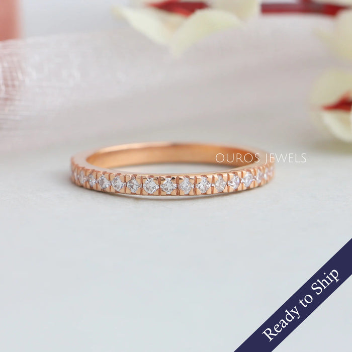 Front view of Half Eternity Diamond Band in rose gold.