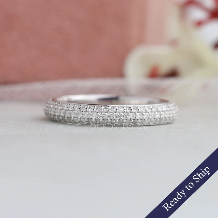 3 Row Micro Pave Diamond Eternity Wedding Band