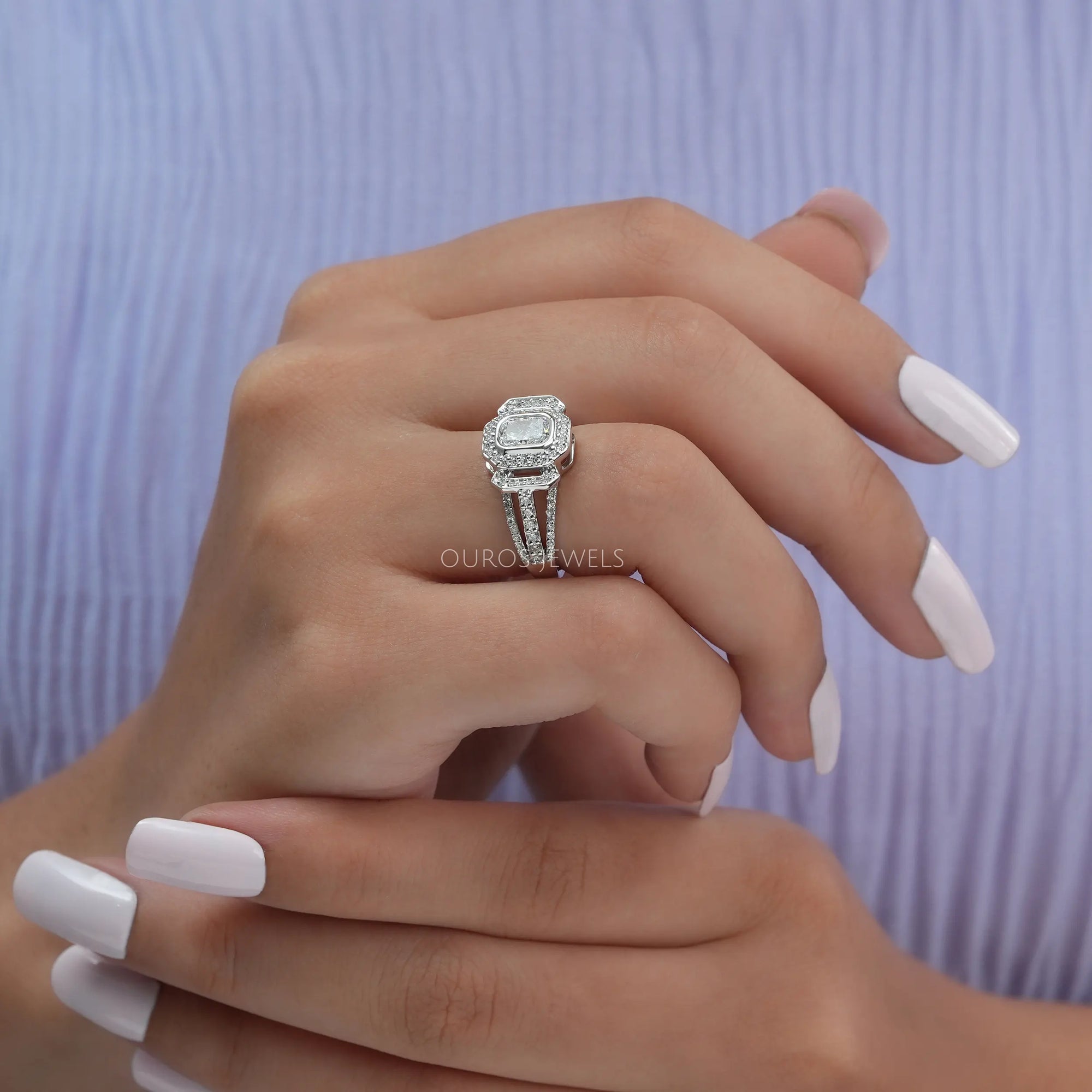 Radiant Cut Cluster Diamond Engagement Ring