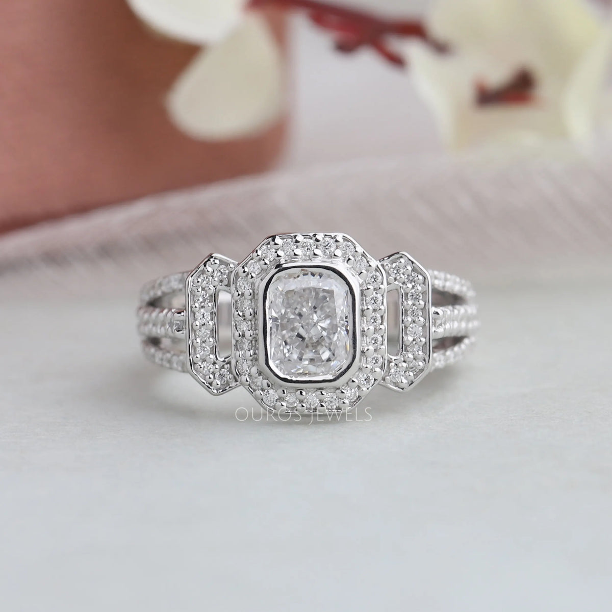Radiant Cut Cluster Diamond Engagement Ring