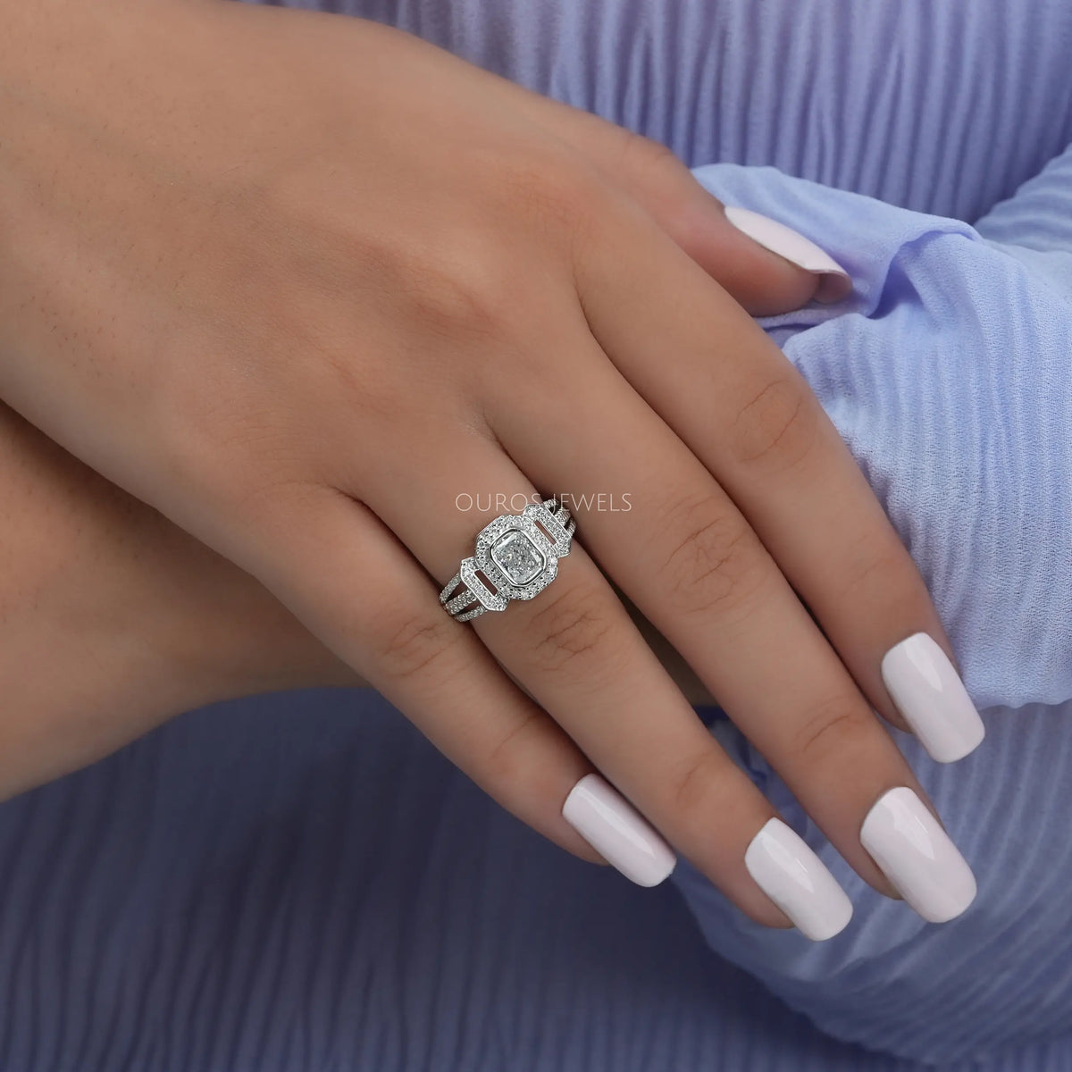 Radiant Cut Cluster Diamond Engagement Ring