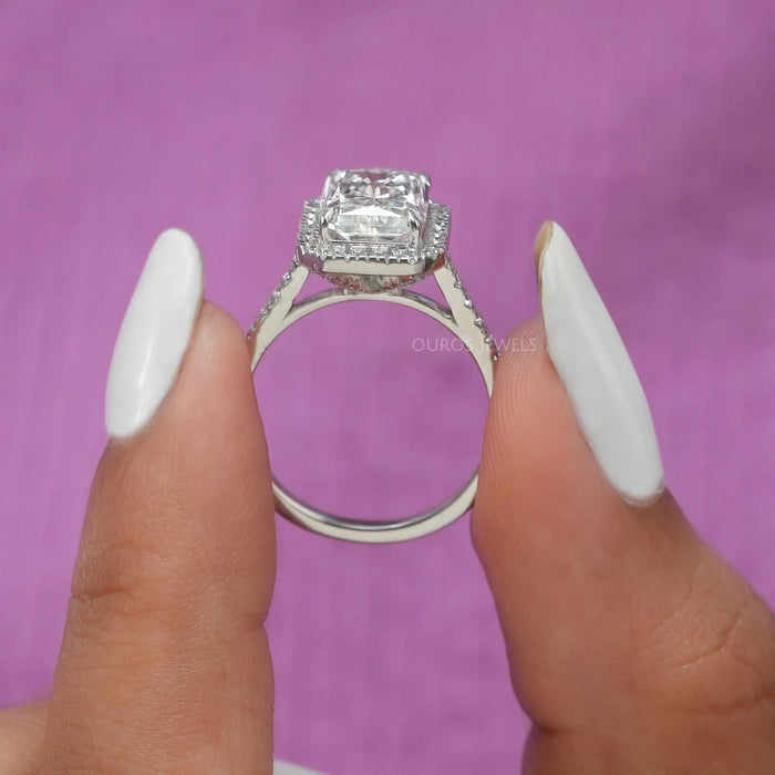radiant cut lab diamond halo engagement ring's closed view